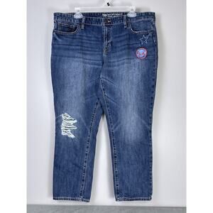 Gap Jeans Women's 16 Blue Sexy Boyfriend Fit Distressed San Francisco Patch Crop